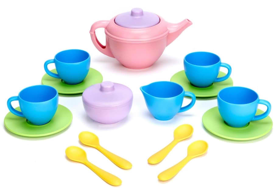 Jouet de dînette pour servir le thé, avec des jolies couleurs pastel, jouet en plastique recyclé alimentaire.