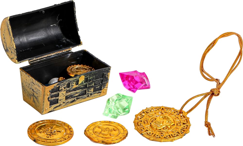 Le coffre au trésor des pirates : de l'or et des pierres précieuses