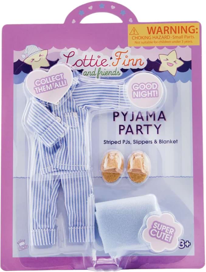 Le blister Pyjama Party contient un pyjama, des chaussons et une couverture pour les poupées Lottie
