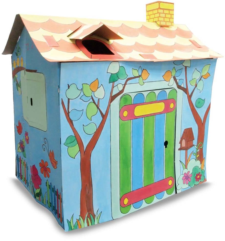 Cabane en carton à colorier pour enfant, modèle maison à colorier et à monter soi-même