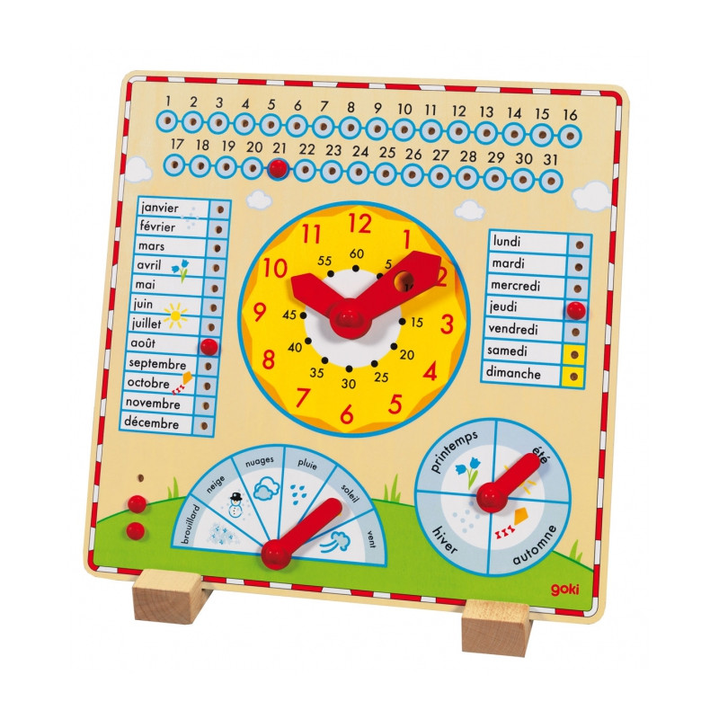 Calendrier du temps et horloge en bois pour enfant