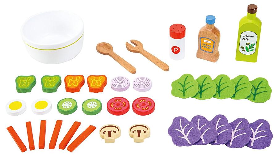 Salade et accessoires de dînette et de marchande en bois, jouet New Classic Toys