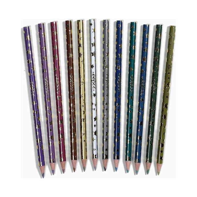 Les 12 crayons de couleur métallisés non toxiques déco licorne, marque Eeboo