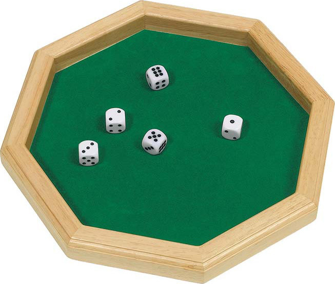 Piste octogonale en bois pour jeux de dés (421...) avec 5 dés