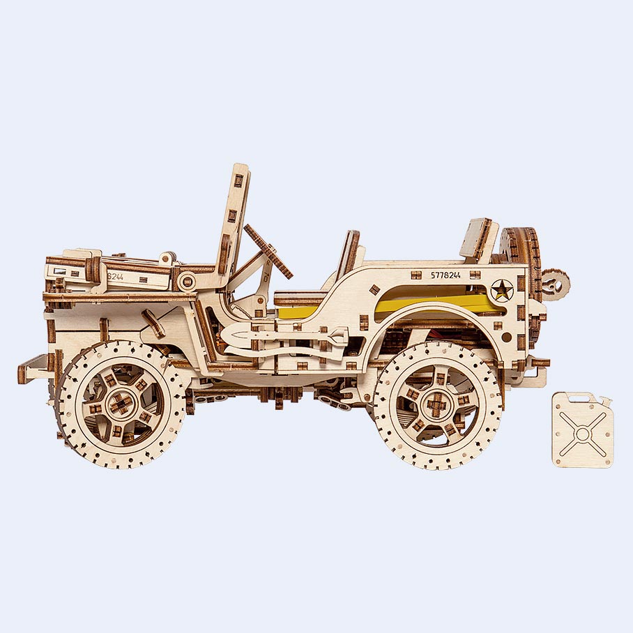 Maquette de jeep militaire américaine  4 x 4 en bois