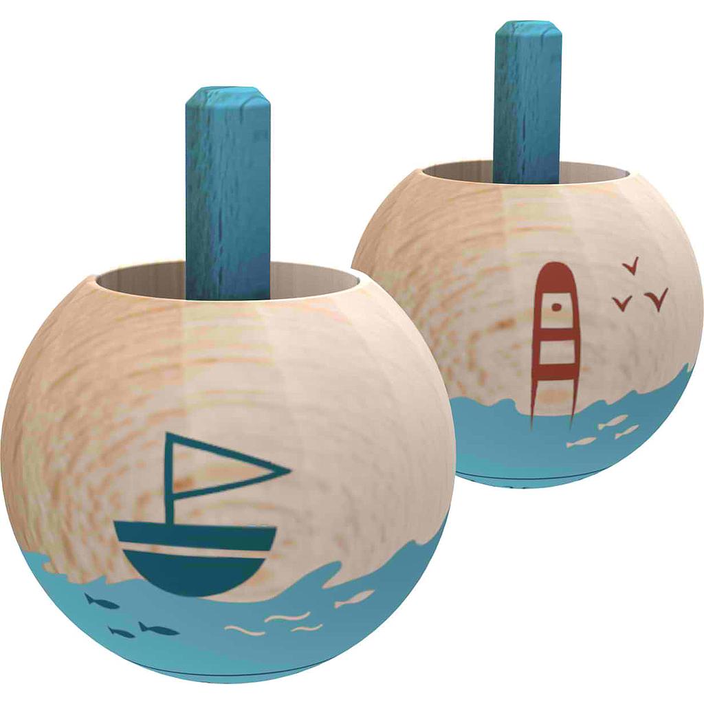Toupie retournable (spinning top) phare et bateau en bois