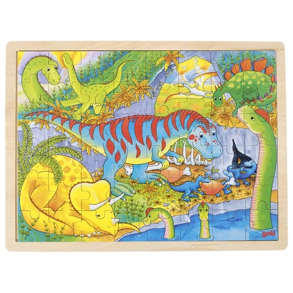 Les dinosaures, puzzle en bois pour enfant Goki, 48 pièces