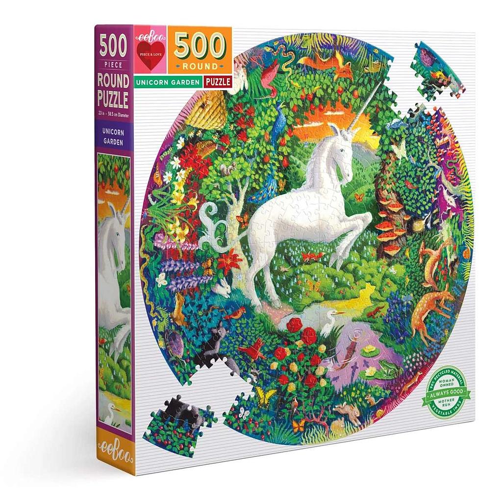 Puzzle rond la licorne au jardin 500 pièces