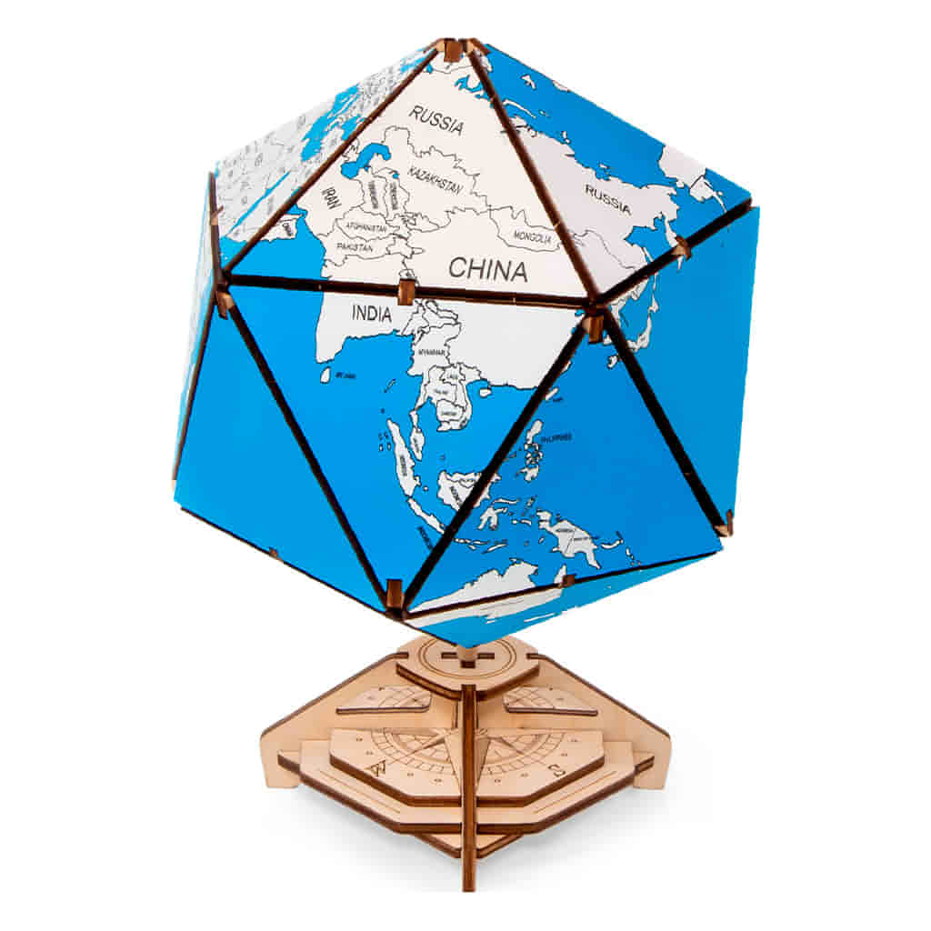 Boite globe terrestre en icosaèdre