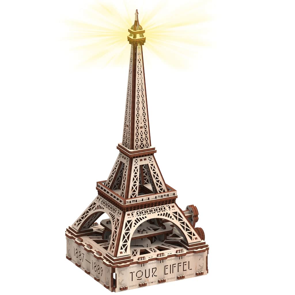 Tour Eiffel lumineuse en bois avec dynamo
