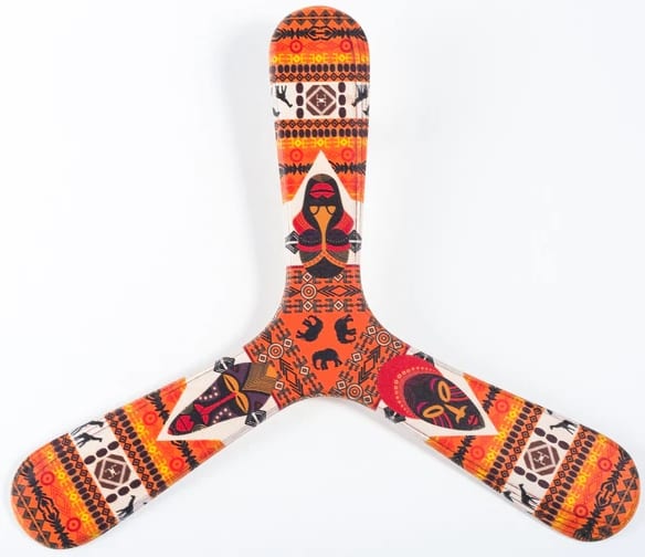 Boomerang en bois pour enfant motifs ethniques