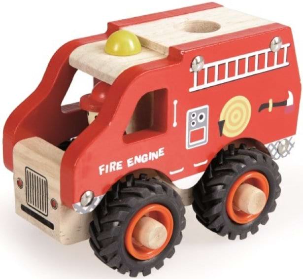 Camion de pompiers en bois peint