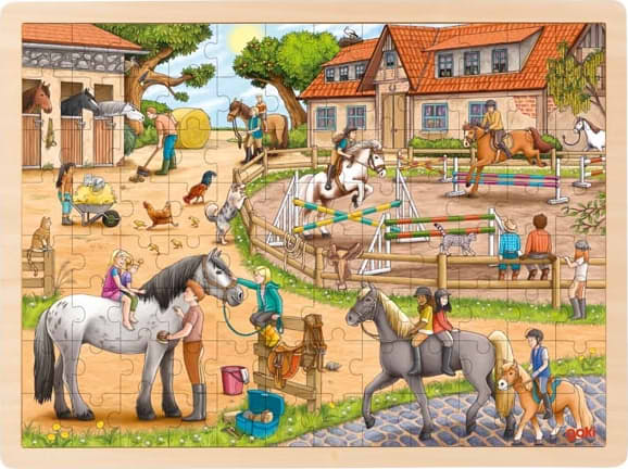 Les chevaux du centre équestre, puzzle en bois 96 pièces Goki