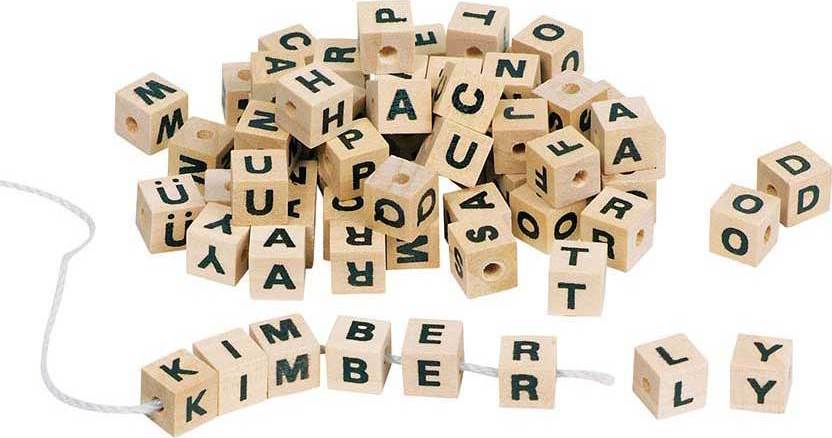 Perles carrées lettres en bois naturel