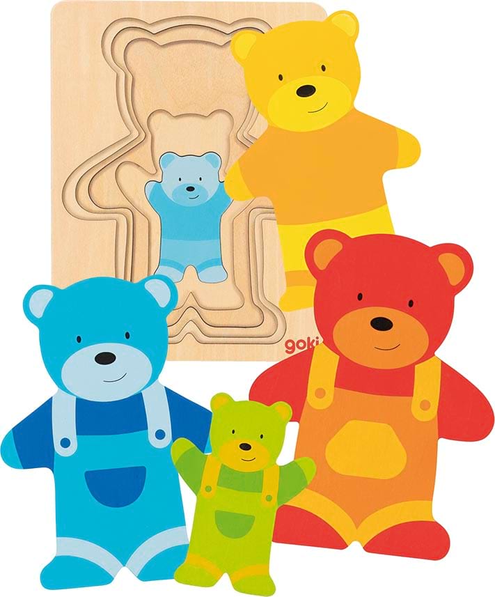 Puzzle à 5 couches en bois ours ou éléphant, 4 modèles Goki