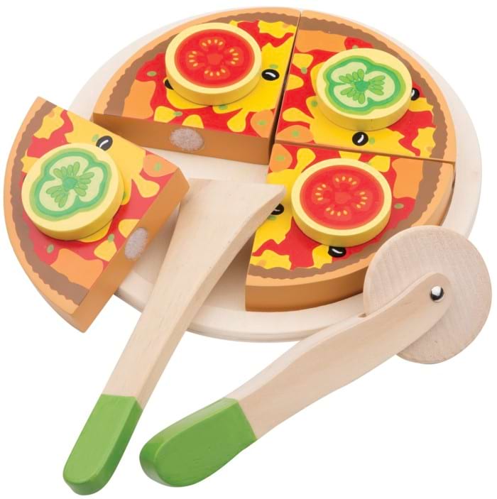 Pizza végétarienne à composer et découper de dinette en bois