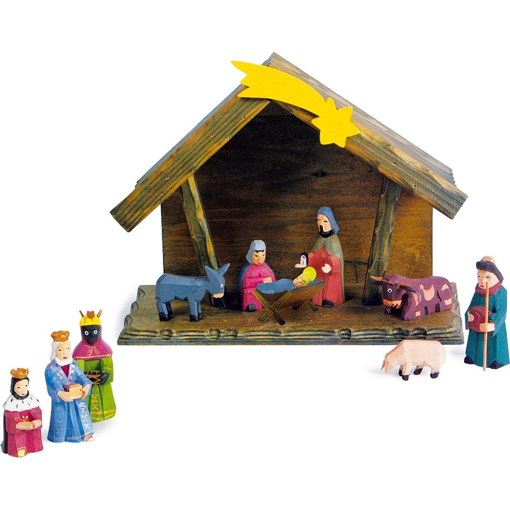 Crèche de Noël en bois et santons Étoile
