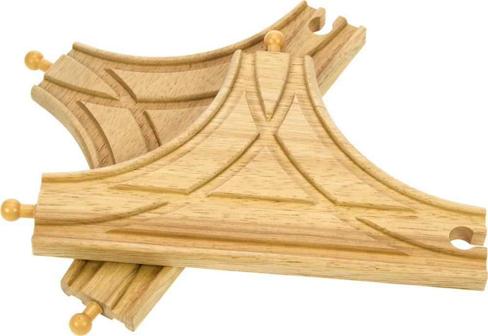 Deux rails de jonction en bois, forme T pour circuit de train jouet en bois