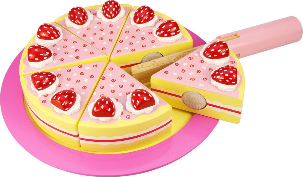 Grand gâteau aux fraises à découper de dinette en bois
