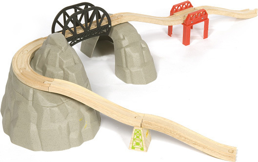 Montagnes, ponts et rails pour circuit de train jouet en bois