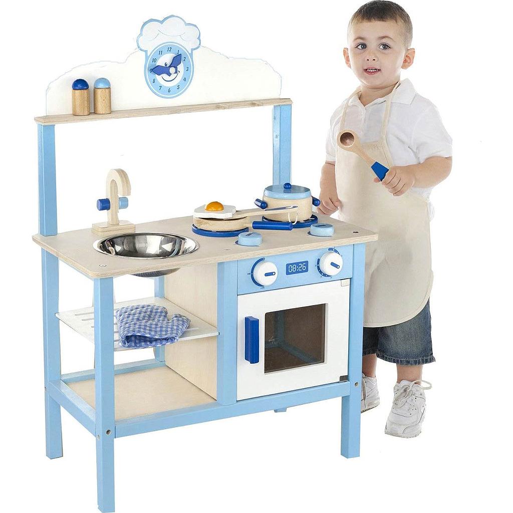 Cuisine enfant en bois bleu, jouet de dinette