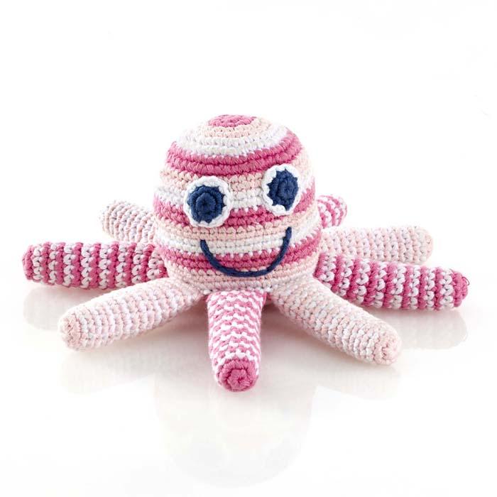 Hochet pieuvre au crochet bio, 10 couleurs Pebblechild