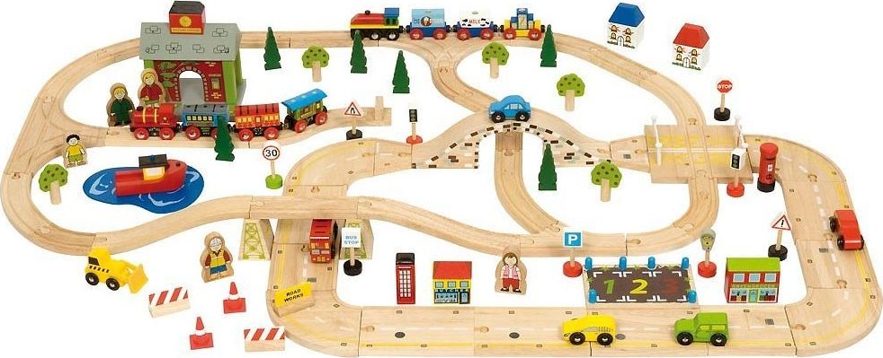 Circuit de train jouet et circuit de voiture en bois (2 en 1)