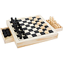 Trois jeux de société classiques en bois : échecs, dames et moulins